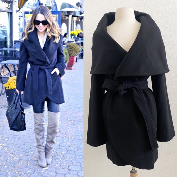 Elie Tahari Marla Wool Blend Convertible Wrap Coat Black Blogger Favorite - Picture 1 of 11